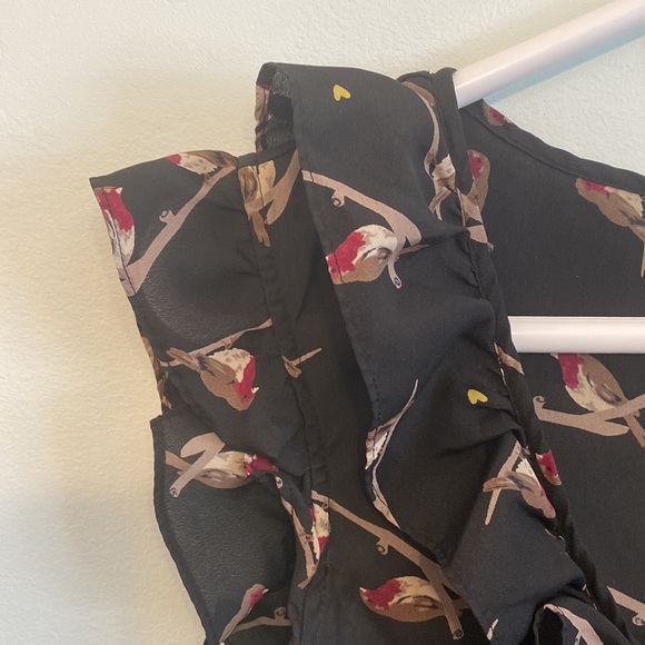 Banana Republic Black and Bird Print Ruffle Blouse, Size Medium - Picture 10 of 10